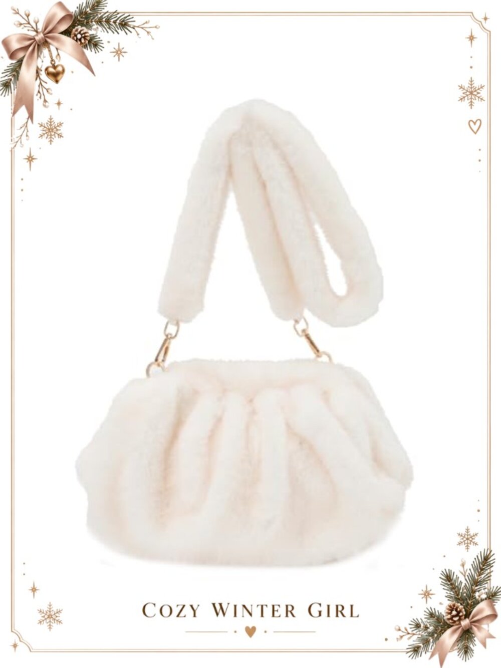 Faux Fur Clutch Quilted Dumpling Bag Detachable Plush Strap Women